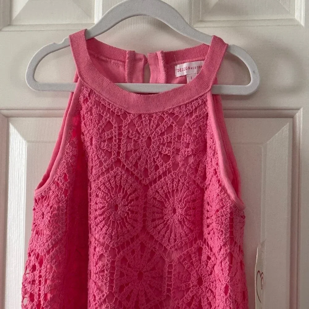 New Design History Girls Pink Crochet Dress Size L Large